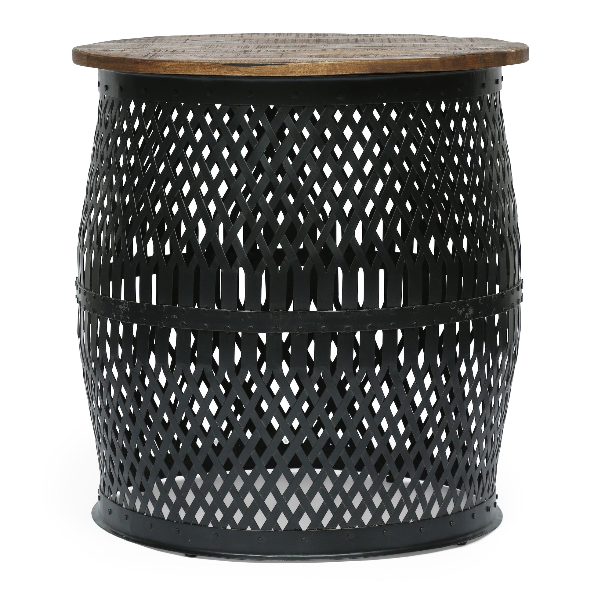 End Table Natural Black Wood Metal