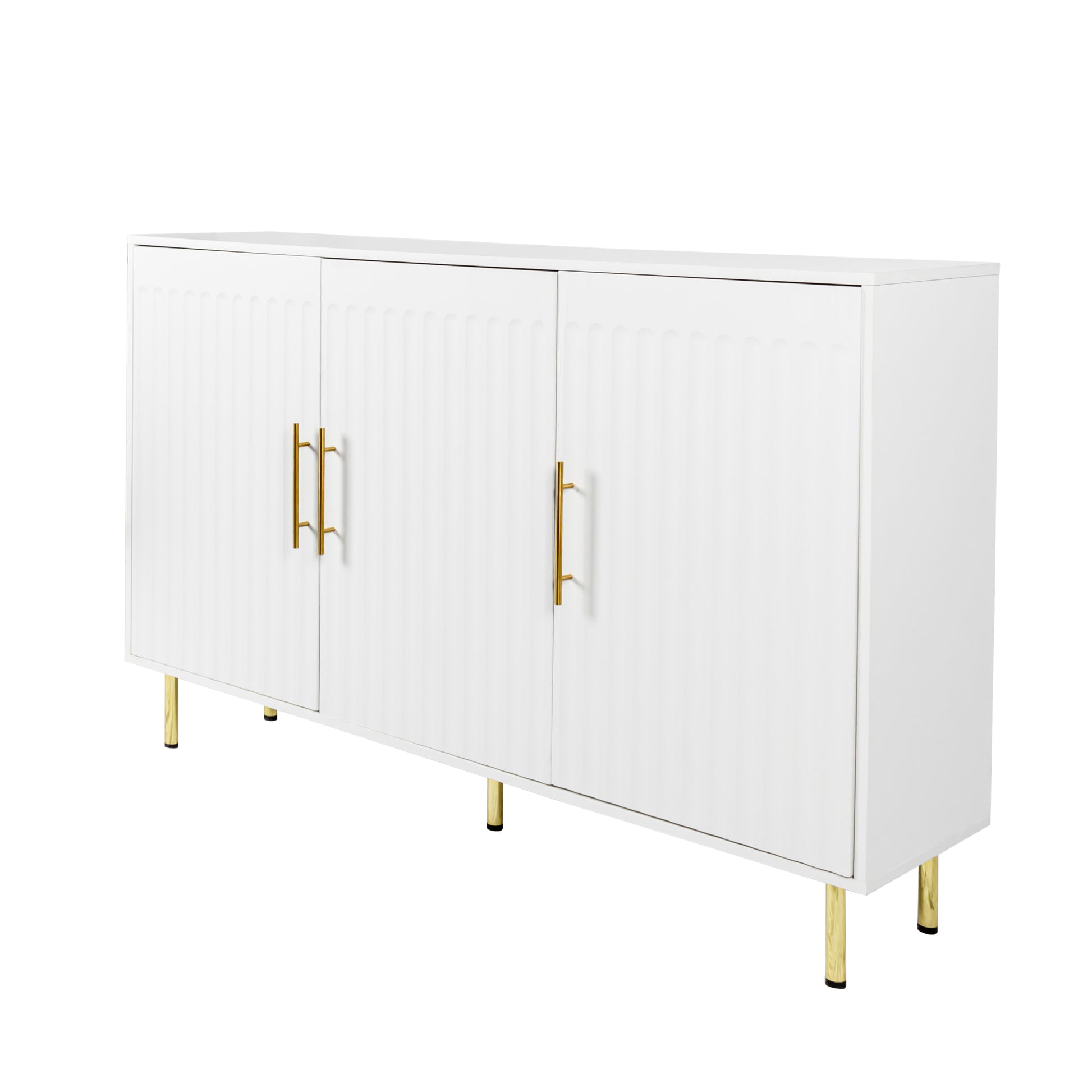 3 Door Large Storage Sideboard With Gold Handles For Kitchen, Dining Room And Living Room.55.12" W Accent White Buffet Cabinet, Coffee Bar Sideboard Cabinet With 3 Doors White White Particle Board