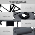 Outsunny 2 Piece Folding Chaise Lounge With 5 Level Reclining Back, Outdoor Tanning Chair With Reading Face Hole, Outdoor Lounge Chair With Side Pocket & Headrest For Beach, Yard, Patio, Gray Gray Steel