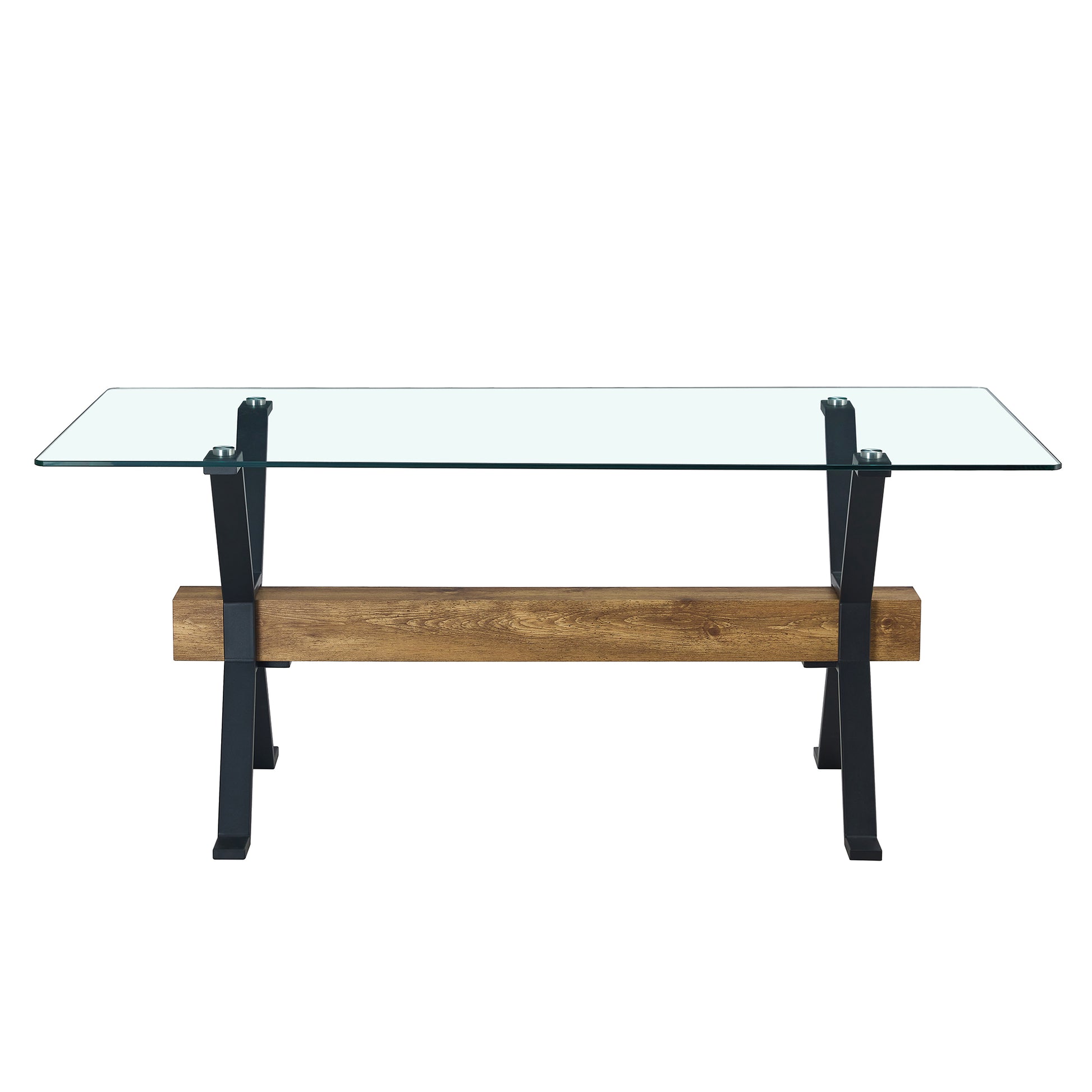 Dining Table. Modern Tempered Glass Dining Table. Large Modern Office Desk With Black Metal Legs And Mdf Crossbars, Suitable For Home And Office Use. 8 High End Cushioned Seats.F 1105 C 1162 Transparent Mdf Glass