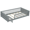 Twin Size Floor Platform Bed With Built In Book Storage Rack, Door,Grey Twin Grey American Design Pine