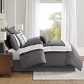 8 Piece Embroidered Comforter Set Dark Grey Queen Dark Grey Polyester