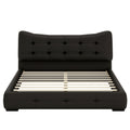 Modern Pu Upholstered Queen Bed With Ergonomic Wingback Headboard, No Box Spring Needed, Black Box Spring Not Required Queen Black Composite Bedroom Contemporary Bed Frame Pu,Upholstered