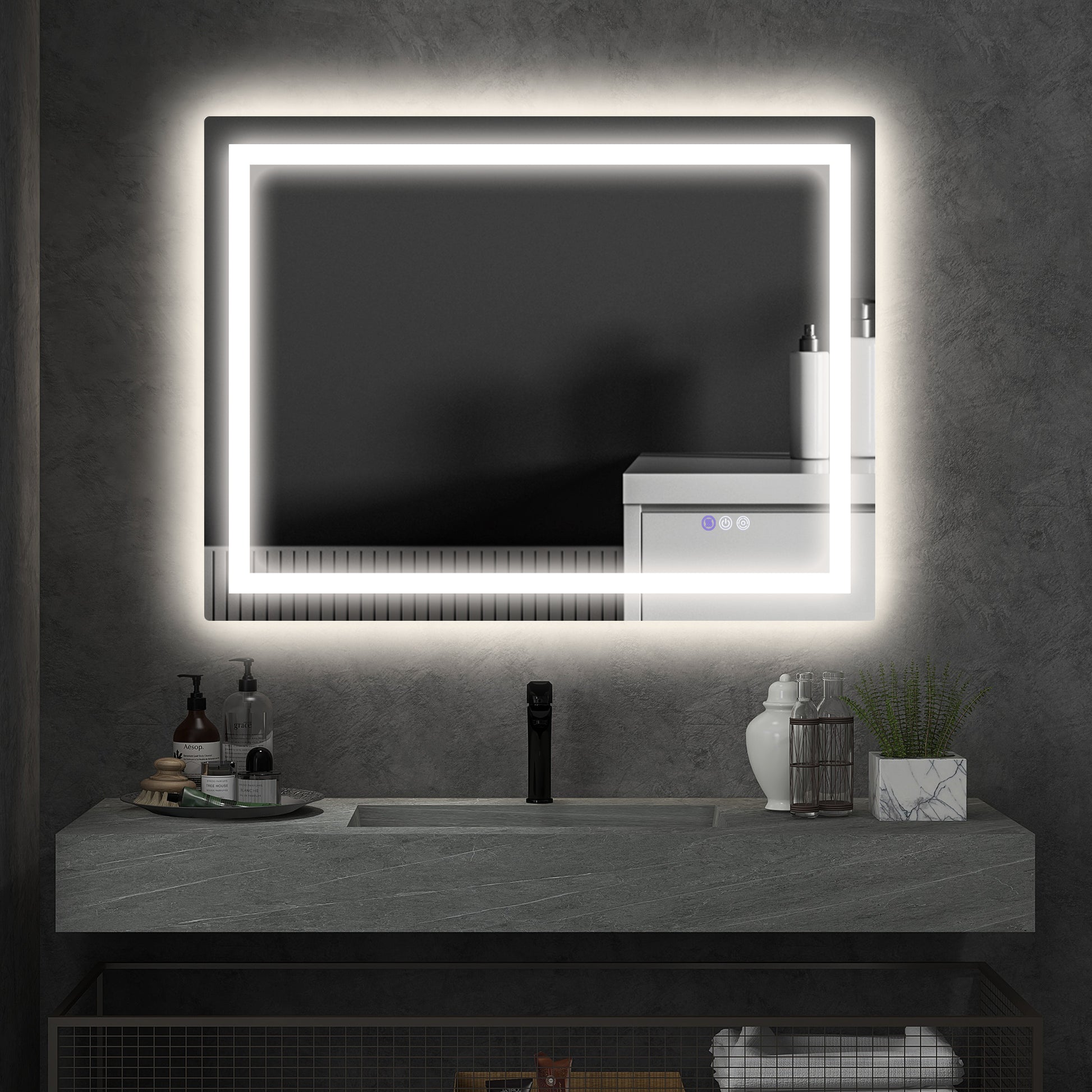 Homcom Led Bathroom Mirror With Lights, 47" X 35" Backlit Front Lit Led Mirror For Bathroom, Anti Fog, Memory, Infinite Color Temperature, Wall Mounted Dimmable Vanity Mirror, Horizontal Vertical