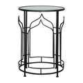 23 Inch Modern Side Table, Glass Top, Geometric Design, Set Of 2, Black Black Glass Metal