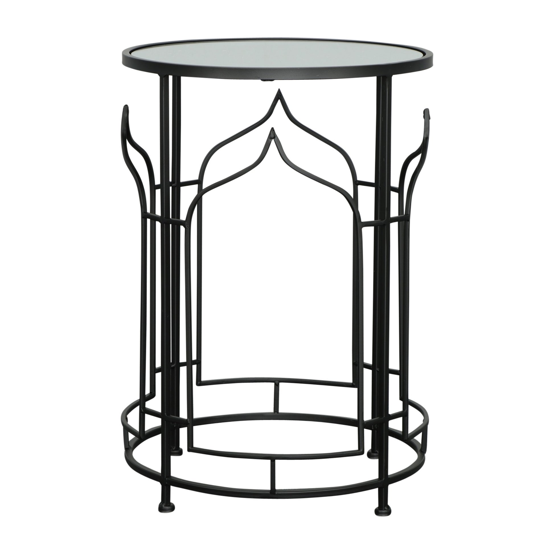 23 Inch Modern Side Table, Glass Top, Geometric Design, Set Of 2, Black Black Glass Metal