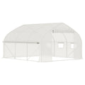 Outsunny 11.5' X 10' X 6.5' Walk In Tunnel Greenhouse, Green House With Zippered Mesh Door, 7 Mesh Windows & Roll Up Sidewalls, Upgraded Gardening Plant Hot House With Galvanized Steel Hoops, White