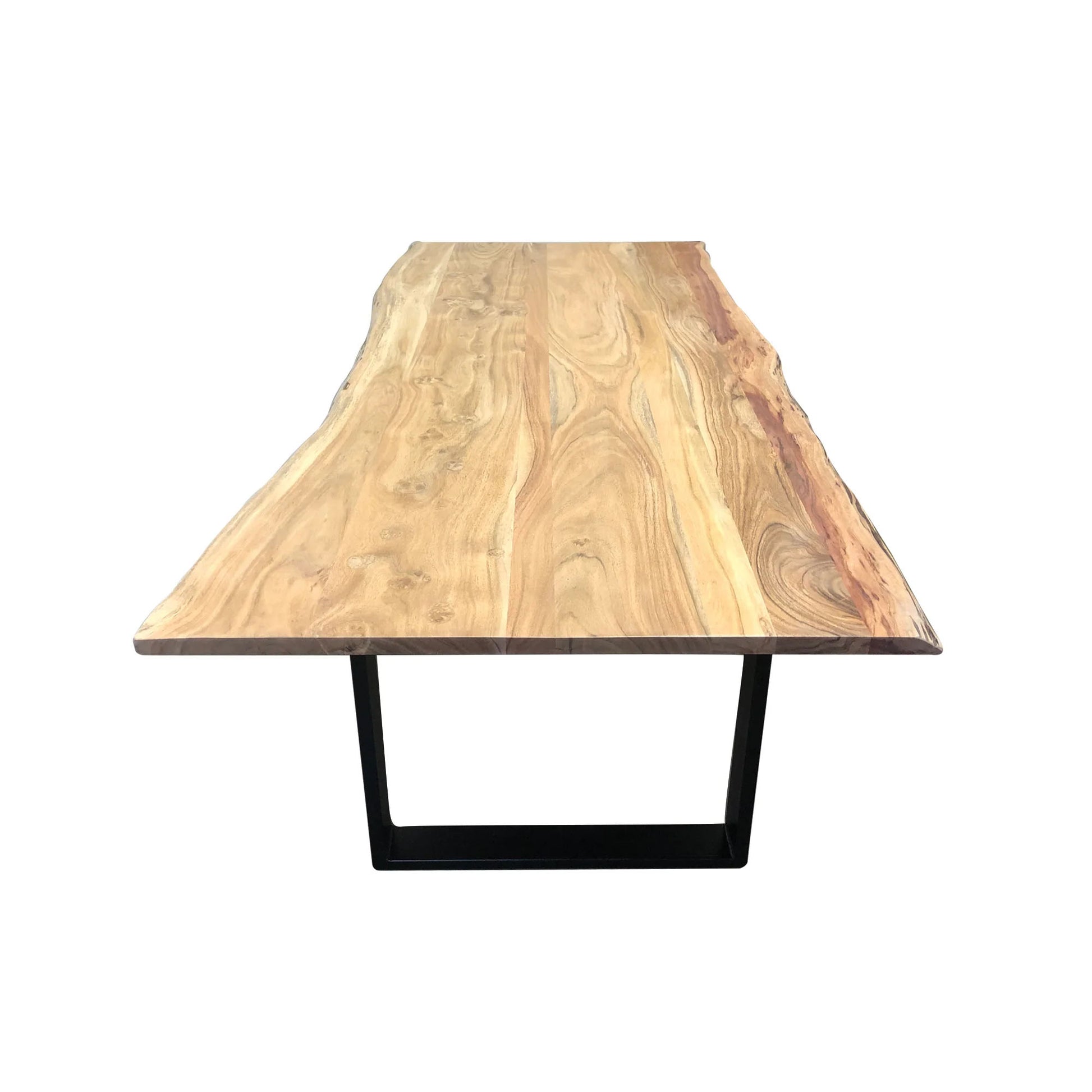 71 Inch Live Edge Dining Table, U Design Black Metal Legs, Natural Brown Black Brown Solid Wood