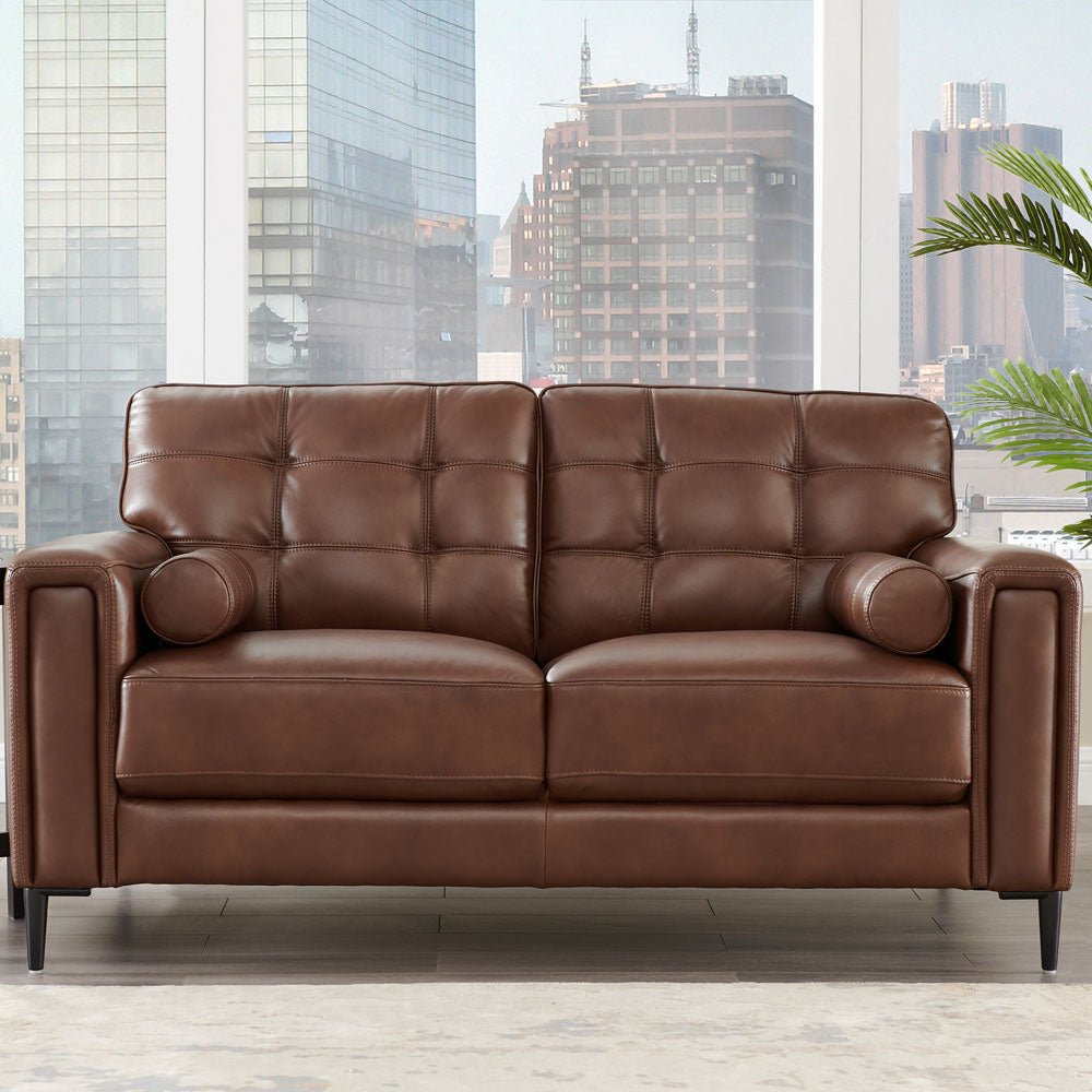 Colton Leather Loveseat Pecan Memory Foam Genuine Leather