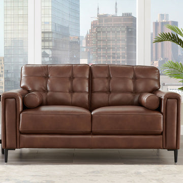 Colton Leather Loveseat Pecan Memory Foam Genuine Leather