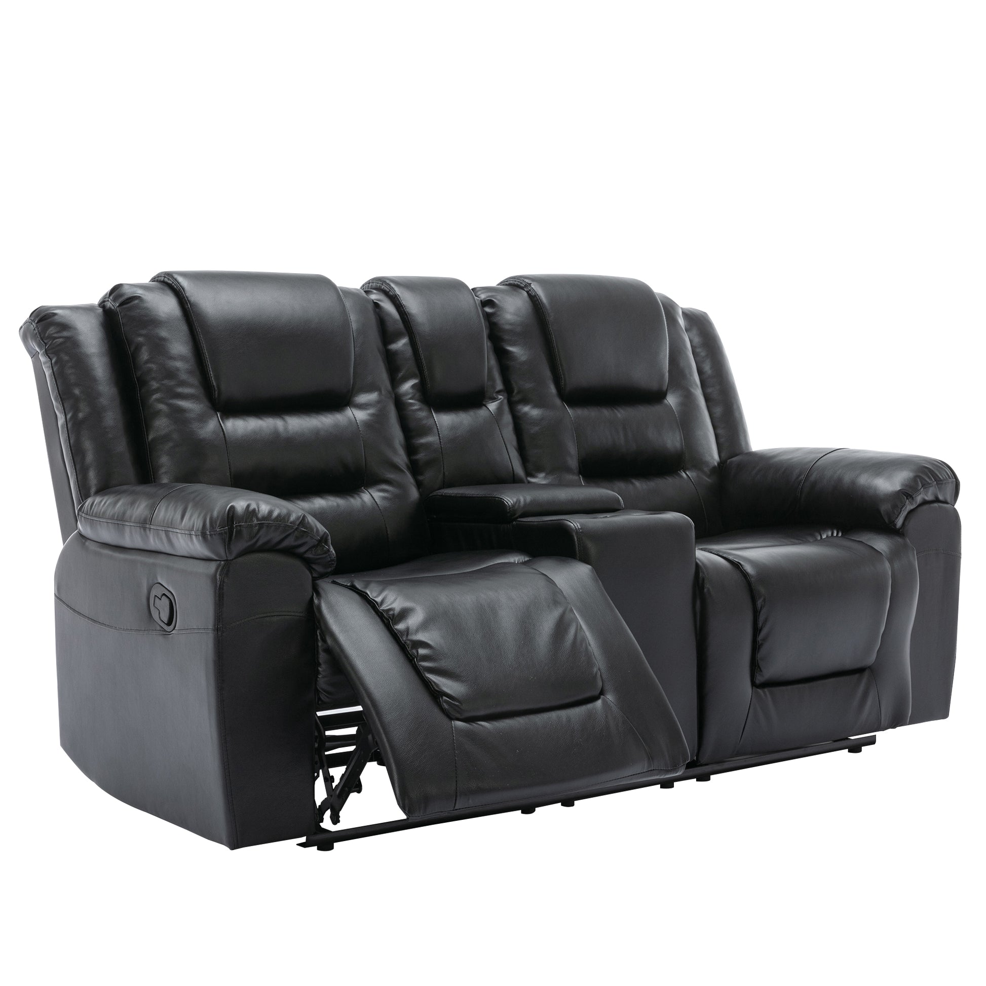 Home Theater Recliner Set Manual Recliner Chair With Wide Armrest, Two Built In Cup Holders For Living Room,Bedroom, Black Old Sku:Sg000760Aab Black Foam Pu Leather
