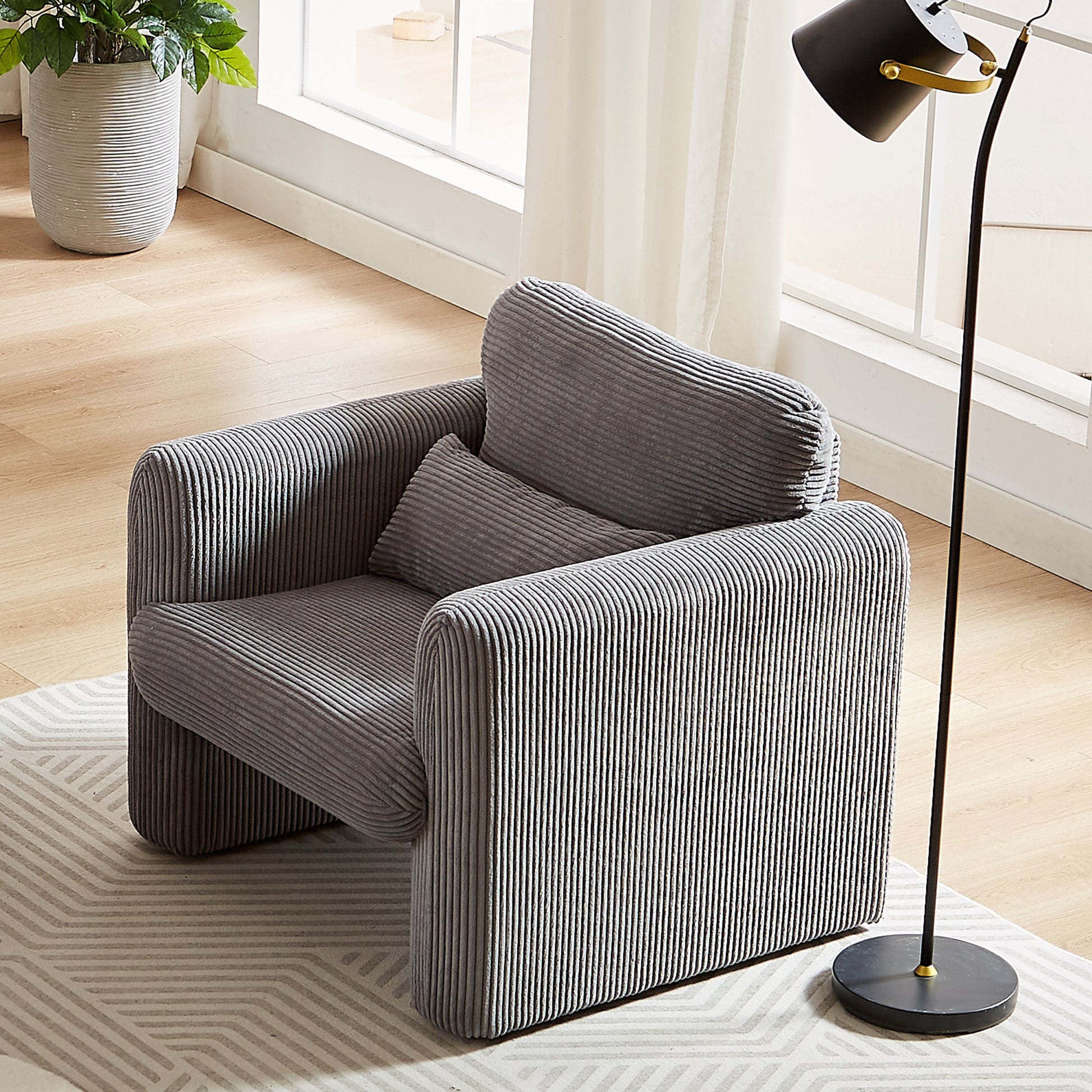 Two 60"Corduroy Fabric Sofa With 33" Single Sofa, Modern Sofa With Support Pillow, For Apartment, Office, Living Room & Bedroom Grey Corduroy 5 Seat
