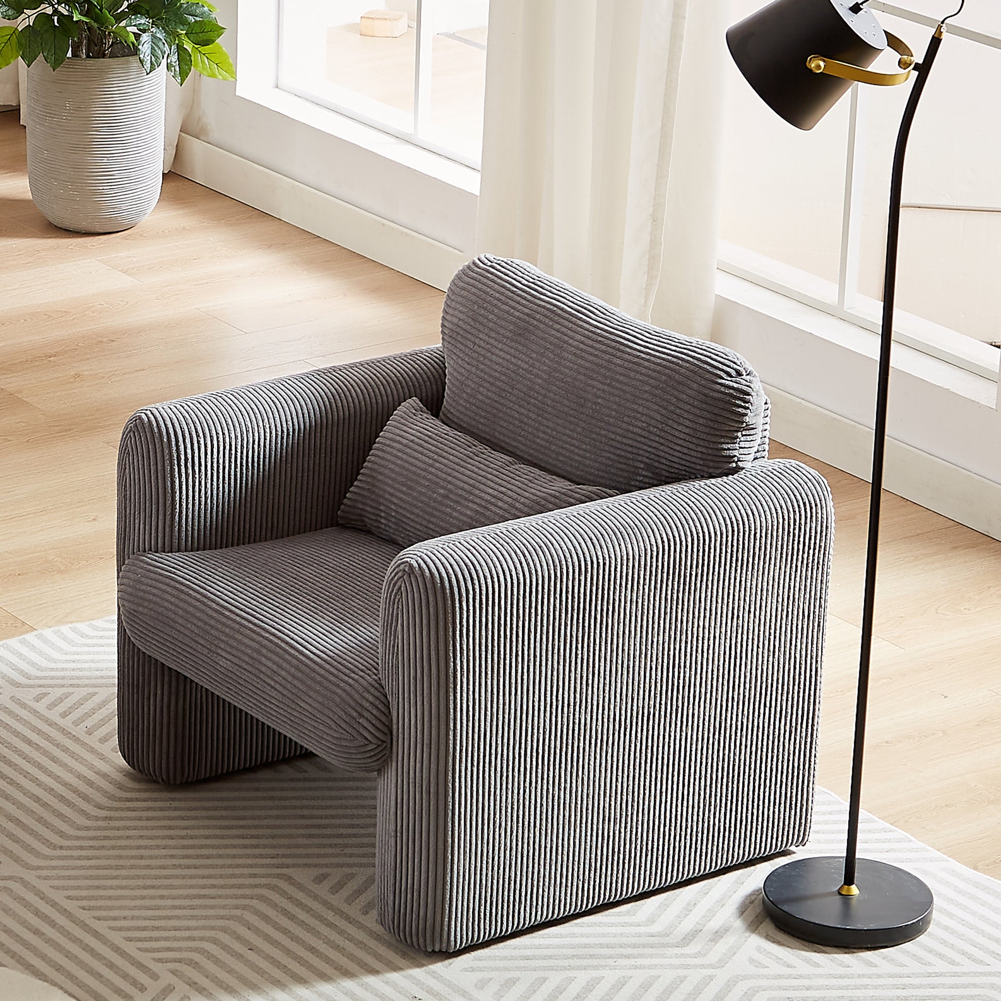 33"Corduroy Fabric Single Sofa, Modern Lounge Chairs Single Sofa With Support Pillowfor Apartment, Office, Living Room & Bedroom Grey Foam Corduroy 1 Seat