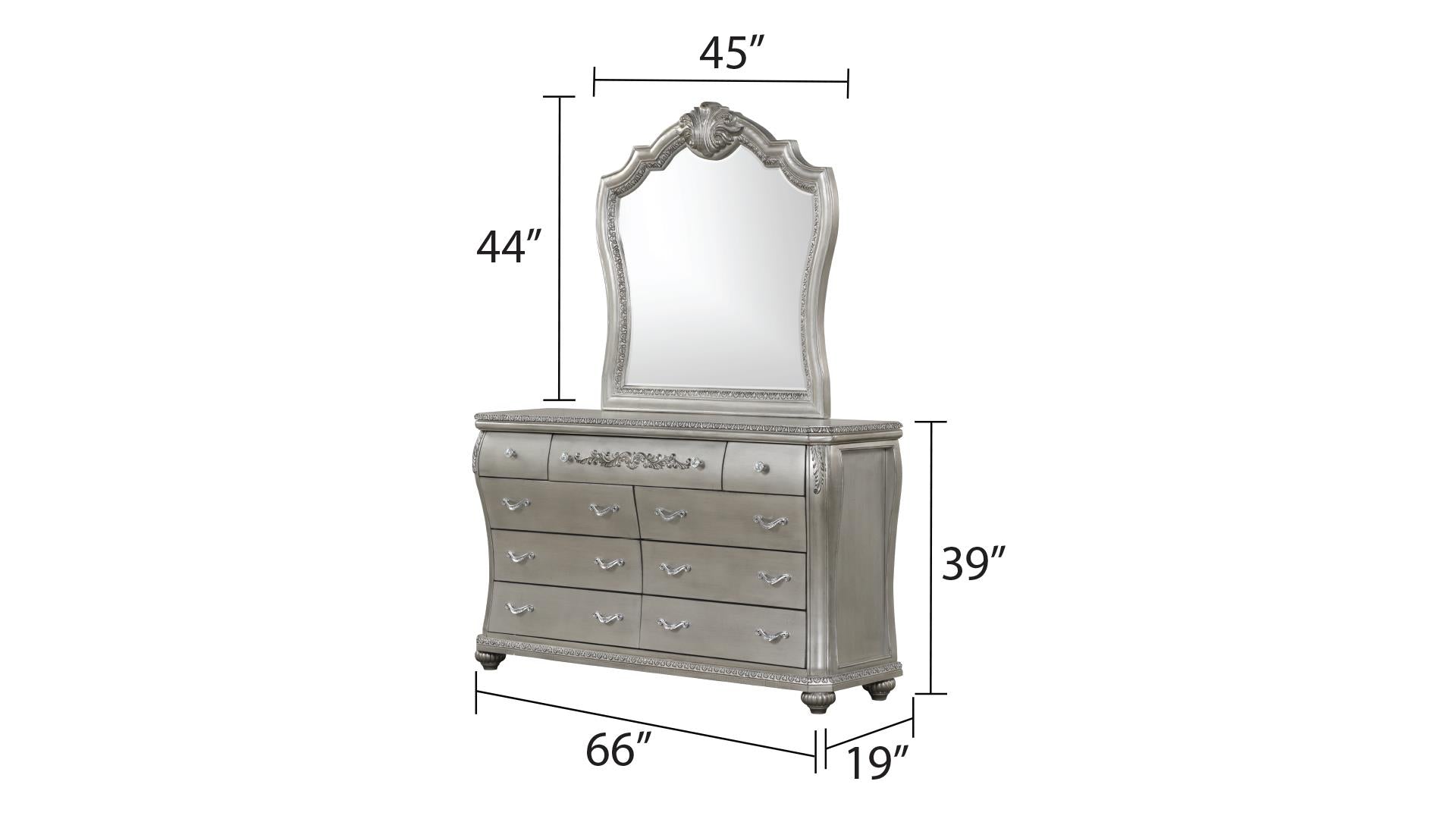 Destiny Traditional Style 9 Drawer Dresser With Metal Drawer Pulls Made With Wood In Silver Silver Bedroom Transitional Acacia Solid Wood Mdf Wood