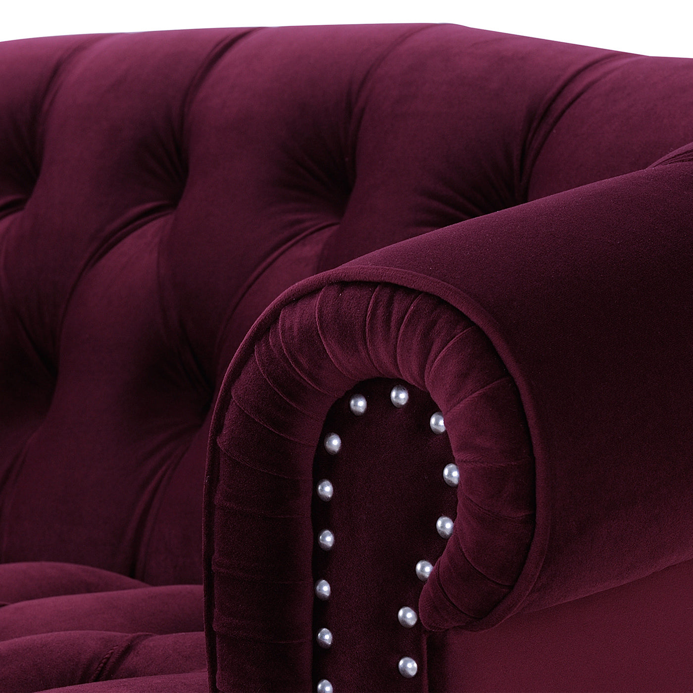 La Rosa Victorian Chesterfield Loveseat, Burdy Velvet Burgundy Foam Velvet