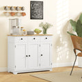 Homcom Sideboard With Solid Wood Countertop, Modern Kitchen Storage Cabinet, Coffee Bar Cabinet With 3 Drawers, Doors And Adjustable Shelf, Distressed White White Wood