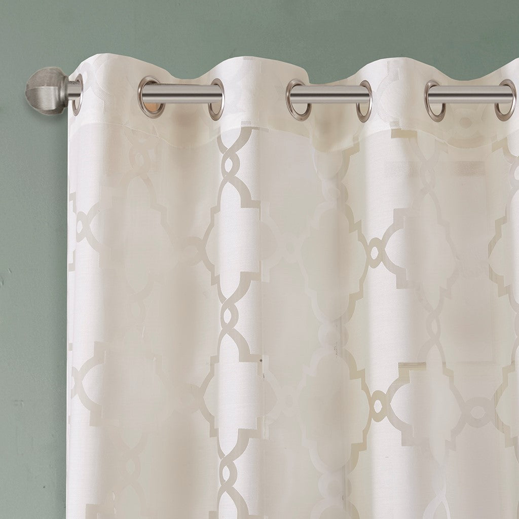 Fretwork Burnout Sheer Curtain Panel Only 1 Pc Panel Ivory Polyester