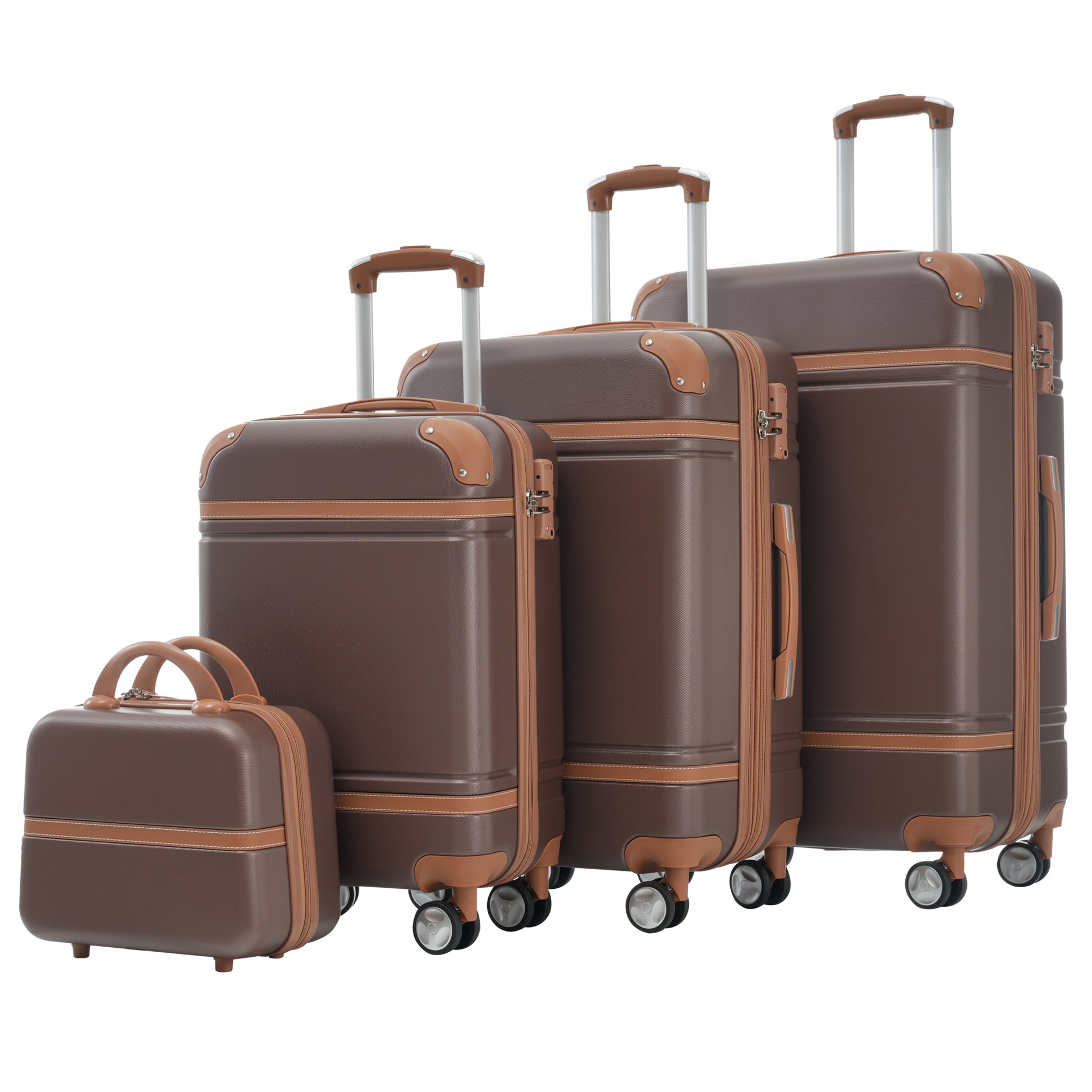 Hardshell Luggage Sets 4 Pieces 20" 24" 28" Luggages And Cosmetic Case Spinner Suitcase With Tsa Lock Lightweight Brown Abs