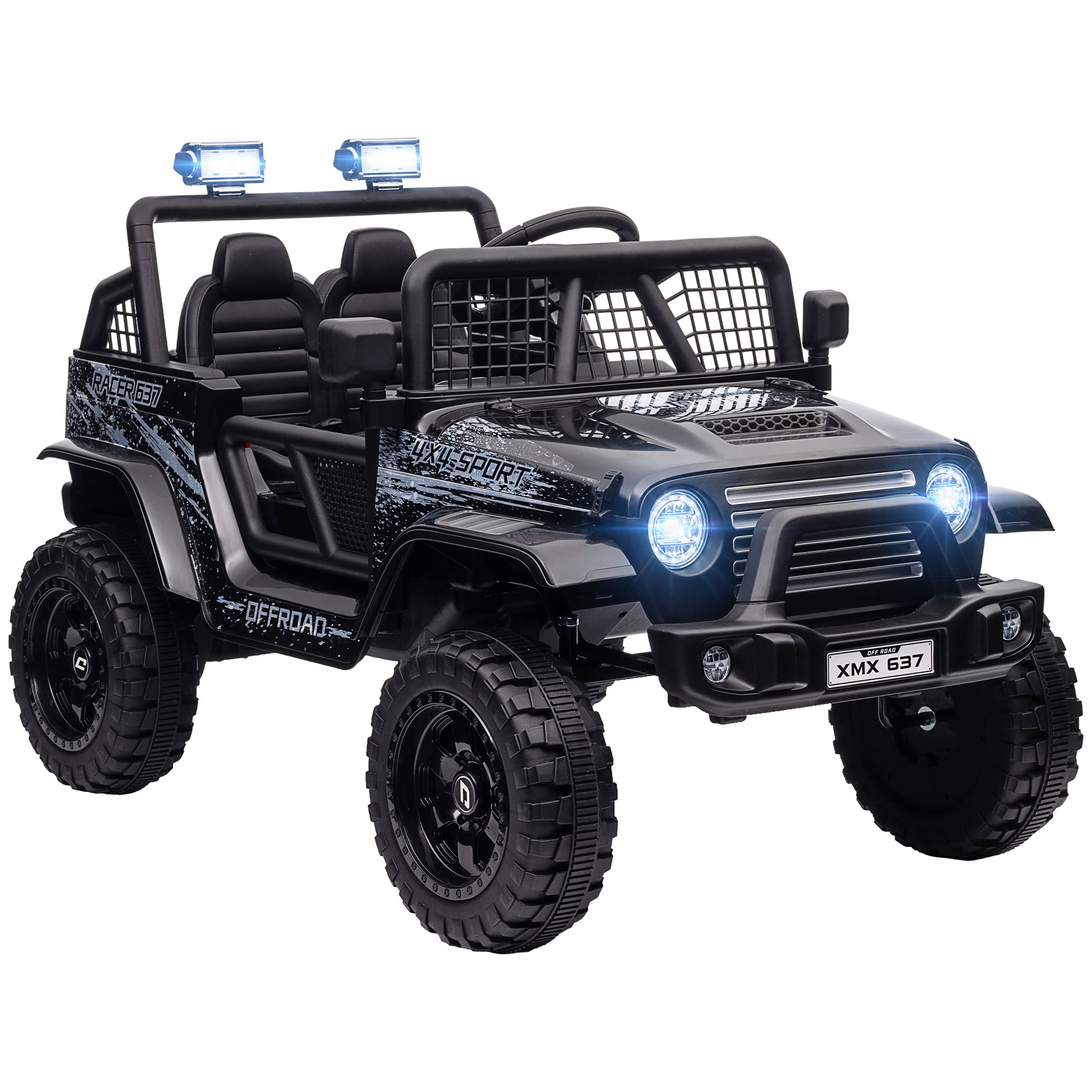 Qaba 12V Ride On Truck, Battery Powered Kids Electric Car With Parent Remote, 4 Suspension Wheels, 3 Mph Max Speed, Music, Horn & Led Lights For Ages 3 6 Years Old, Black Black Plastic
