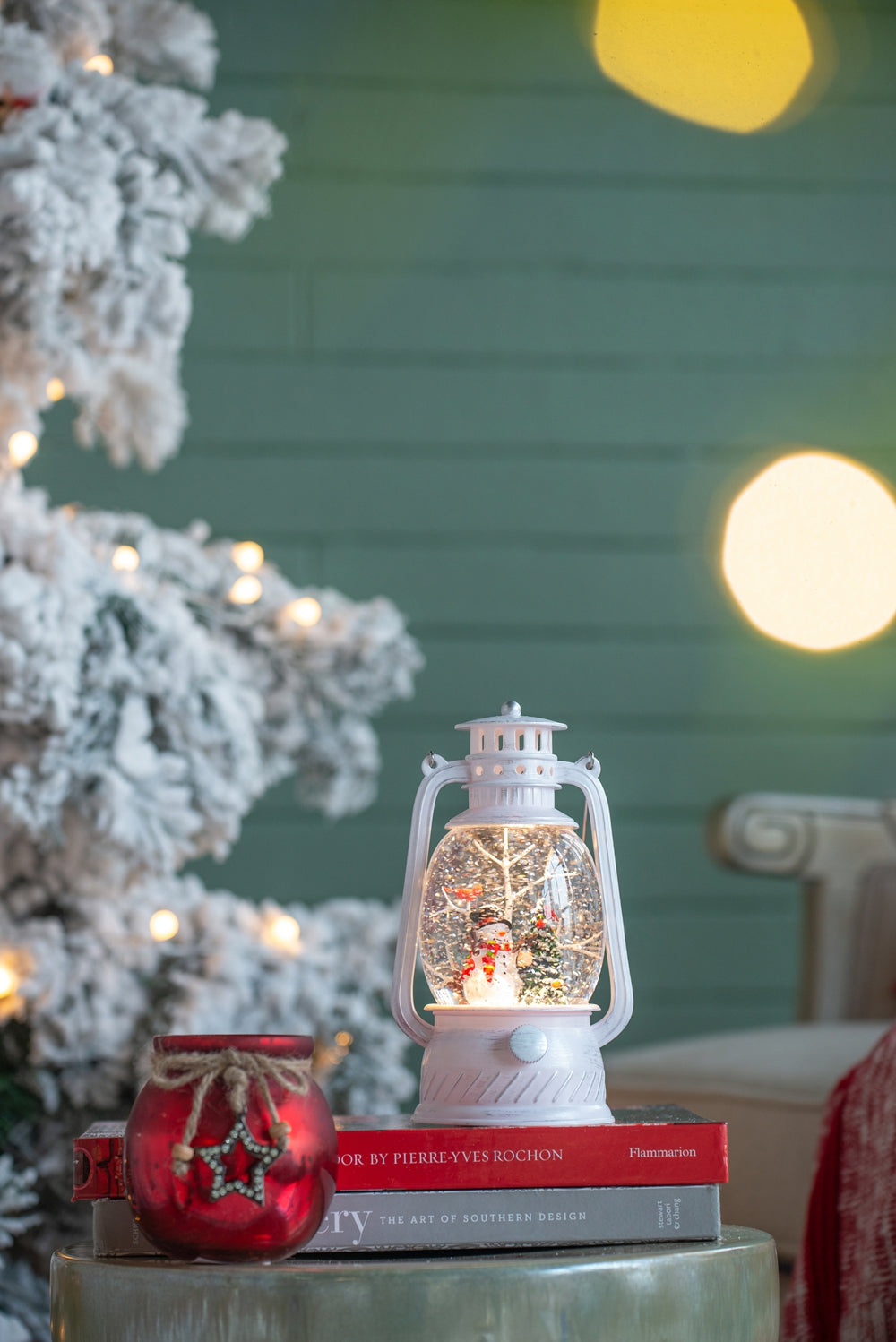 4.7X4.7X8.3"H Christmas Plastic Resin White Lantern With Snowman & Tree Led Water Spinning 6 Hours Timer, 3*Aa Batteries Required White Multi Plastic