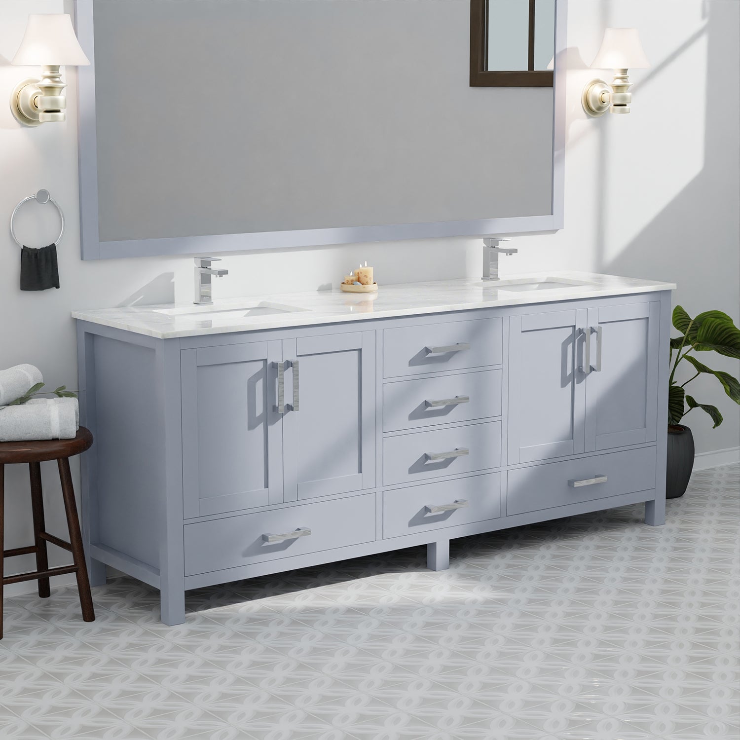 Dark Grey Double Bath Vanity 84 In. W X 22 In. D Dark Grey Plywood Wood