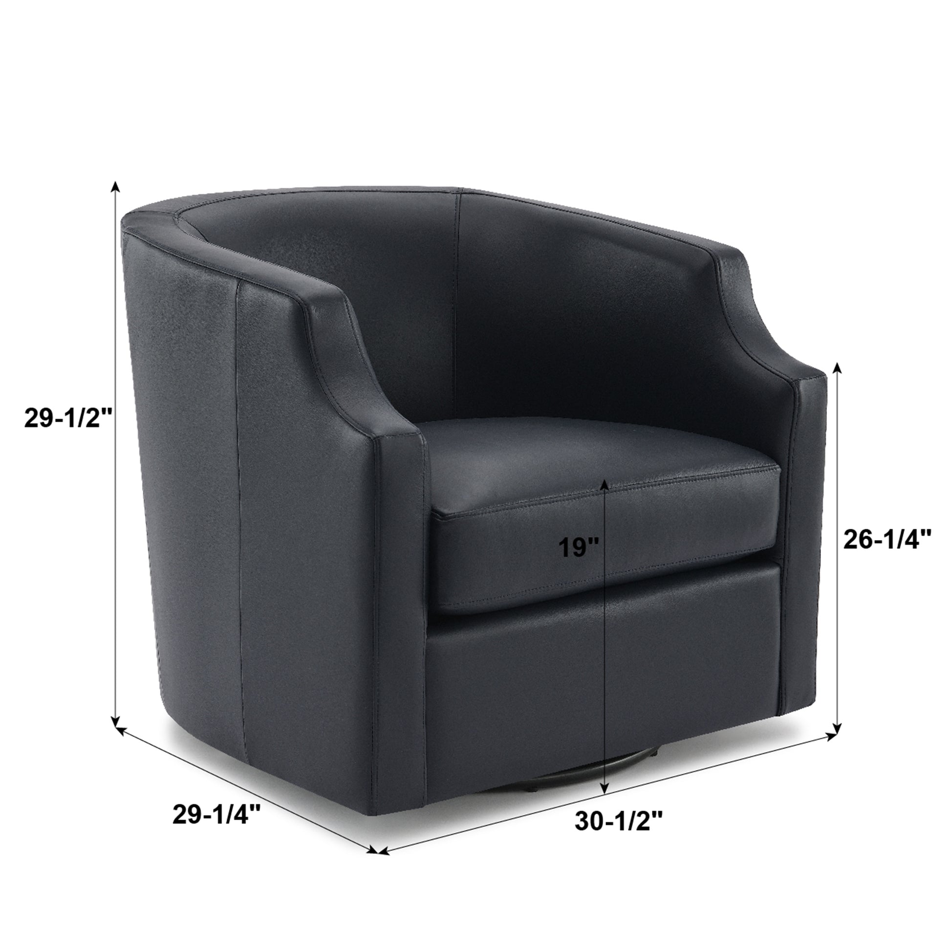 Emmett Midnight Blue Top Grain Leather Swivel Glider Barrel Chair Blue Foam Leather