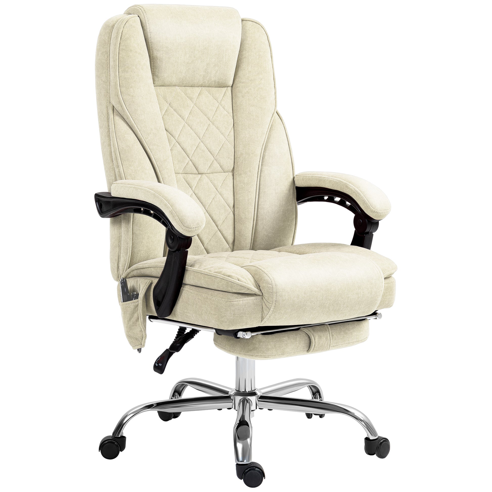 Vinsetto Massage Office Chair With Foot Rest, Executive Office Chair With 6 Vibration Point And Heat, Reclining Computer Chair, Swivel Desk Chair, Adjustable Height, Beige Beige Polyester