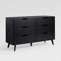 Mid Century Hans 6 Drawer Dresser With Cut Out Handles, Black Black Mdf Mdf