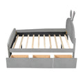 Full Size Velvet Platform Bed With Rabbit Shaped Headboard, With Drawers, With Bed End Storage Pocket, Gray Full Gray Plywood