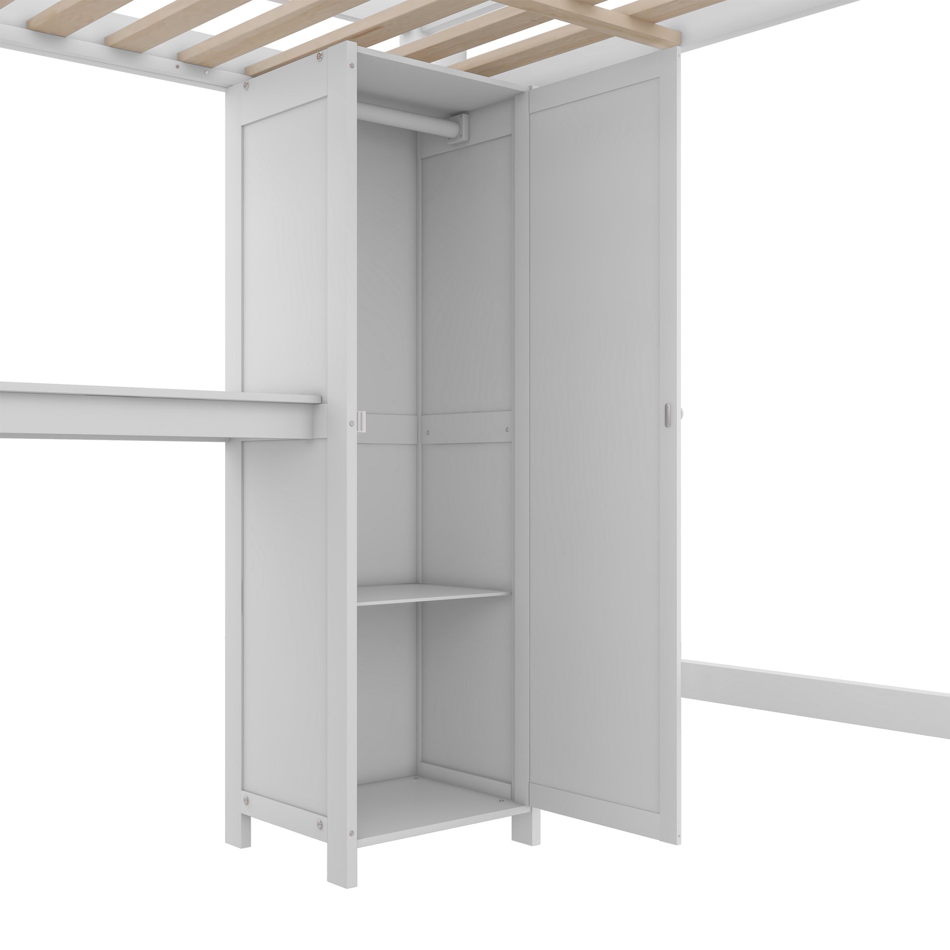 Wood Loft Bed With Cabinet And Bookshelf, Full Size Loft With Wardrobe And Desk For Kids,White Expect Arrival Date 2024 8 25 Full White Pine