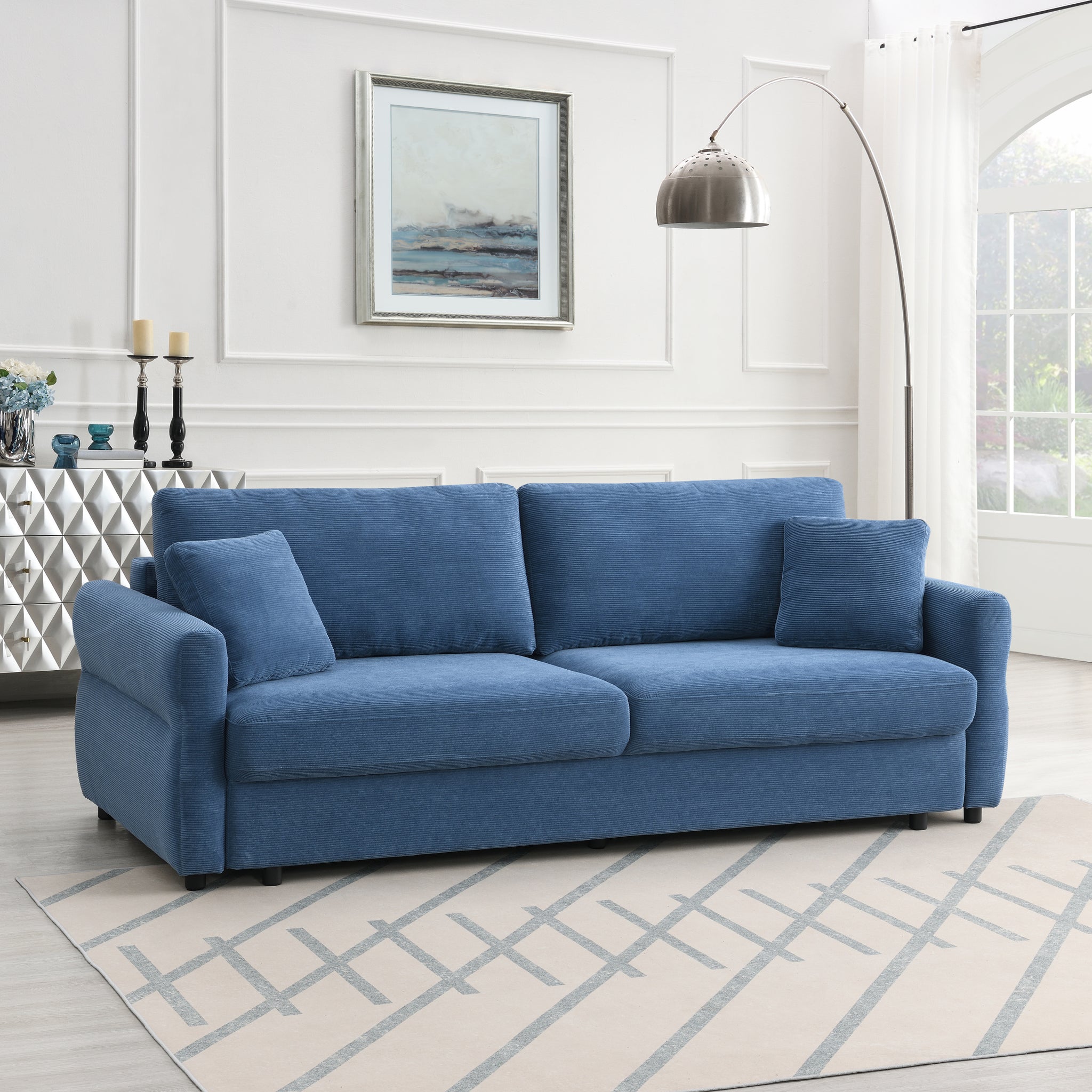 Haran Sofa W Sleeper, Blue Fabric Lv03120 Blue Upholstered 2 Seat