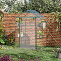 Outsunny Outdoor Walk In Mini Greenhouse With Mesh Door & Windows, Small Portable Garden Green House With 3 Tiers 6 Shelves, Trellis, & Plant Labels Clear Plastic