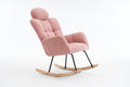 055 Teddy Fabric Upholstered Nursery Rocking Glider Chair Mid Century Modern Accent Arm Chair Padded Seat With High Backrest And Pillows For Living Room Bedroom Offices Pink Teddy Headrest Solid