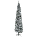 Homcom 9' Tall Unlit Snow Flocked Slim Artificial Christmas Tree With Realistic Branches And 1014 Tips Green Pvc