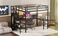 Full Size Loft Bed With L Shaped Desk And Usb, Metal Loft Bed With Wardrobe And Adjustable Shelf, High Loft Bed With Led For Kids Teens Adults, Black Full Black Metal