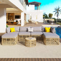 7 Pieces Outdoor Patio Furniture, All Weather Rattan Sectional Sofa Set With Thick Cushions And Pillows, Freely Combined Conversation Sets For Garden, Backyard, Balcony, Gray Yes Gray Seats 6 Garden & Outdoor Complete Patio Sets Foam Wicker