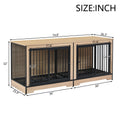 Dog Crate Furniture With Two Combined Room, Xl Large Double Dog Cage Furniture With Tray For Medium Large Dogs, Wooden Dog Kennel Furniture Black Natural Mdf Iron