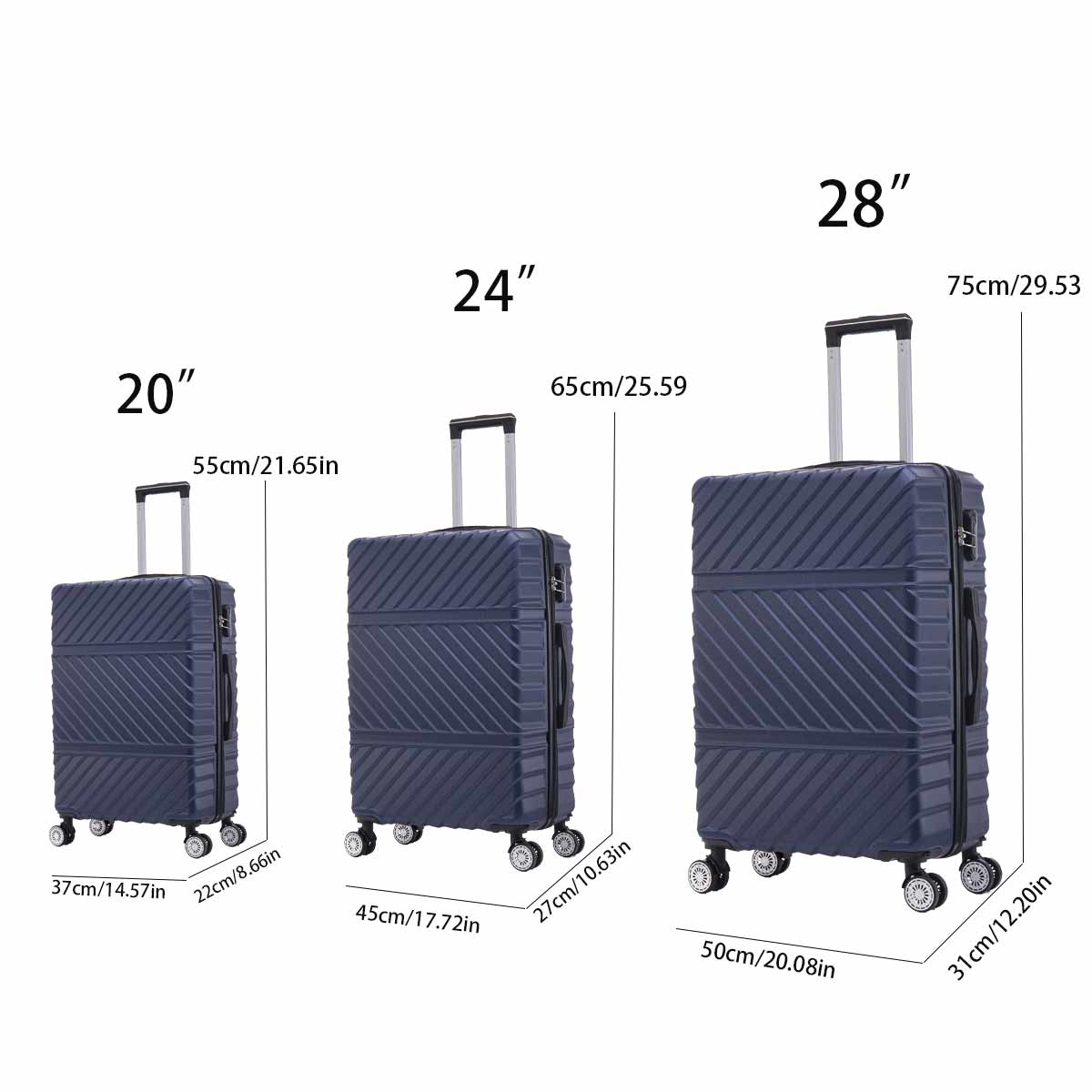 3 Piece Travel Lightweight Suitcase With Wheels, Password Lock, Business And Travel Carry On Luggage, Blue 20 Inches 24 Inches 28 Inches Blue Abs