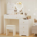 Fashion Vanity Desk With Mirror And Lights For Makeup And Cushioned Chair, Vanity Mirror With Lights And Table Set With 3 Color Lighting Brightness Adjustable,Dressing Table, White Color White