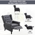 Homcom Fabric Upholstered Wingback Recliner, Tufted Push Back Accent Chair, Linen Arm Chair With Footrest, Armrest, Padded Cushion, Dark Grey Grey Metal