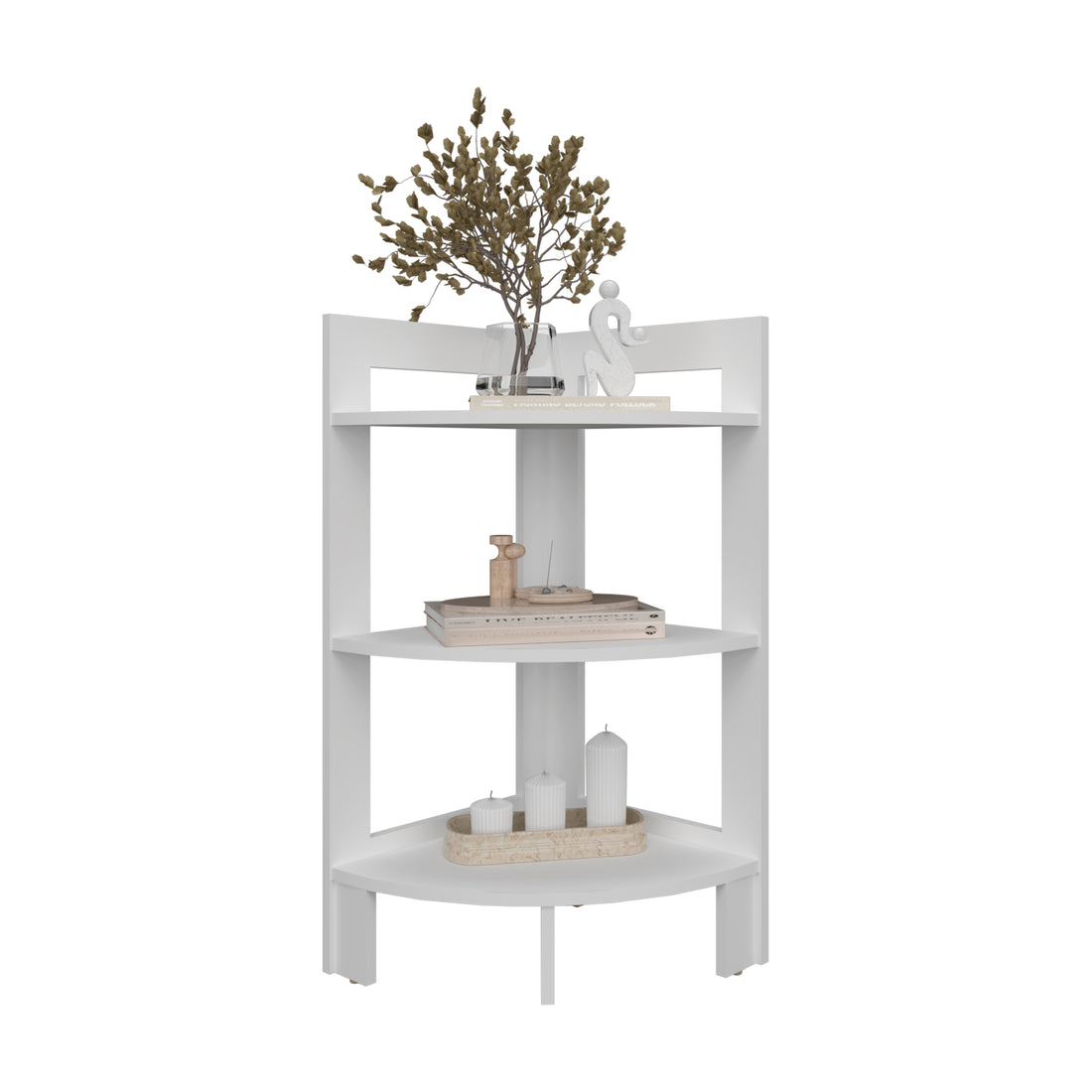 Side Table 31.70" H, With 3 Shelves, 3 Legs, White White Solid Wood Mdf Engineered Wood