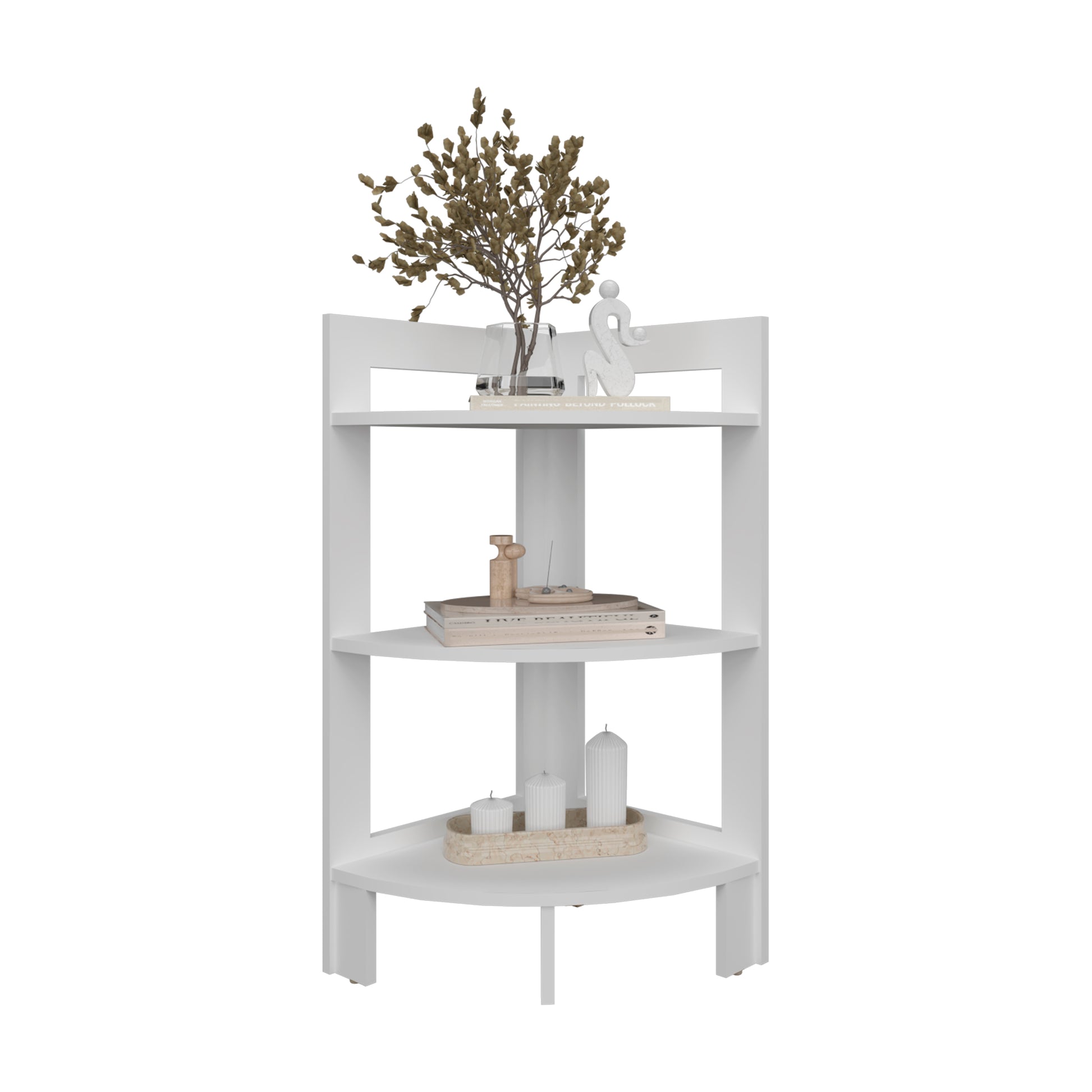 Side Table 31.70" H, With 3 Shelves, 3 Legs, White White Solid Wood Mdf Engineered Wood