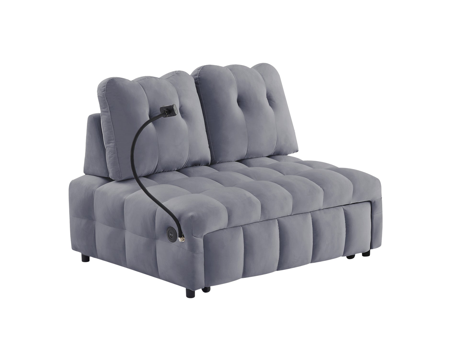 Modern Sofa Velvet Pull Out Bed,Independently Removable Backrest, Have Usb Port And Swivel Phone Stand ,Gray Gray Wood Velvet 2 Seat