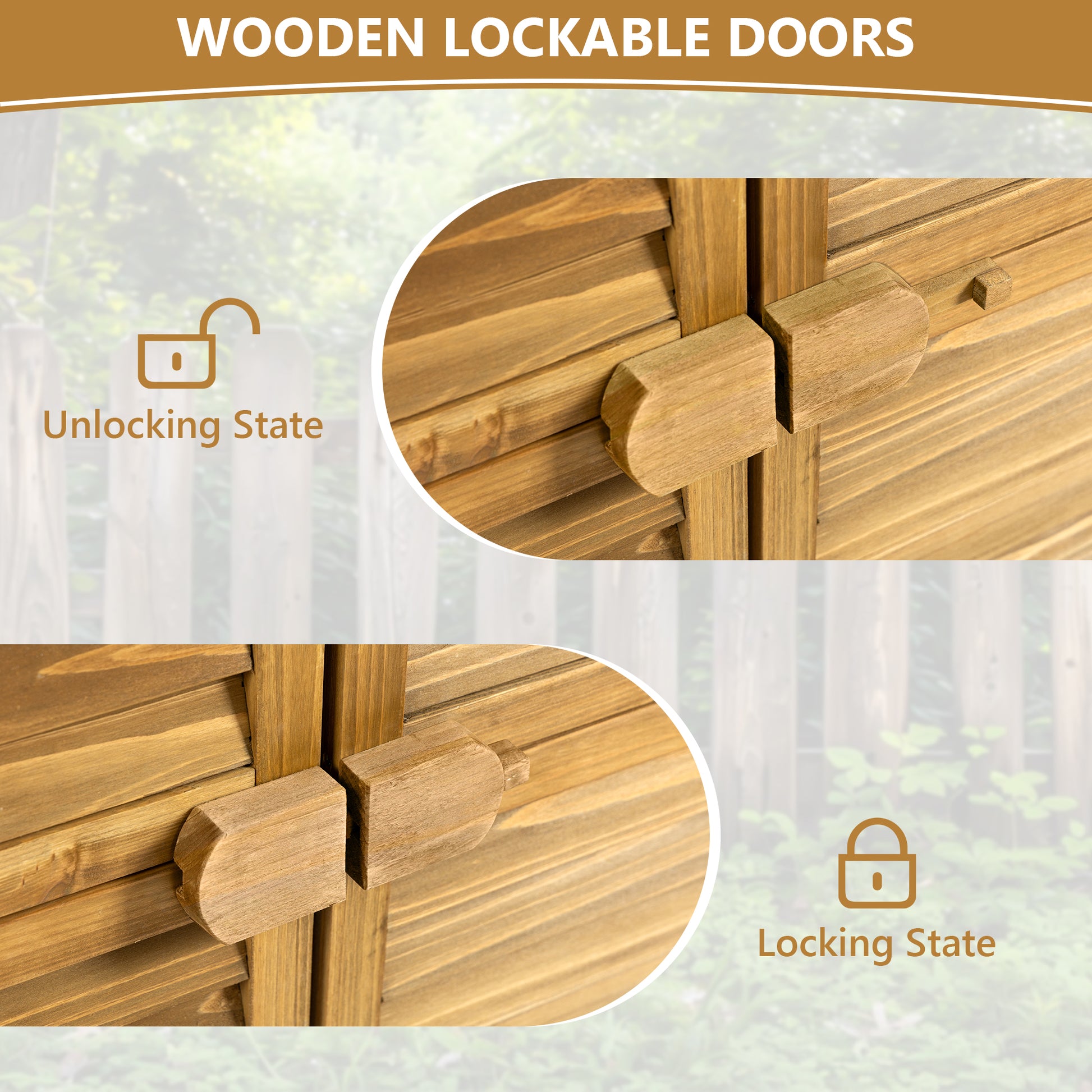 Outdoor Storage Cabinet, Wood Garden Shed, Pool Storage Shed With Lockable Door, Waterproof Roof And 2 Removable Shelves, Vertical Outside Storage Shed For Patio, Backyard And Lawn Natural Wood Wood