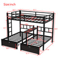 Full Xl Over Twin & Twin Triple Bunk Bed With Drawers, Multi Functional Metal Frame Bed With Desks And Shelves In The Middle, Black Full Xl Black Metal