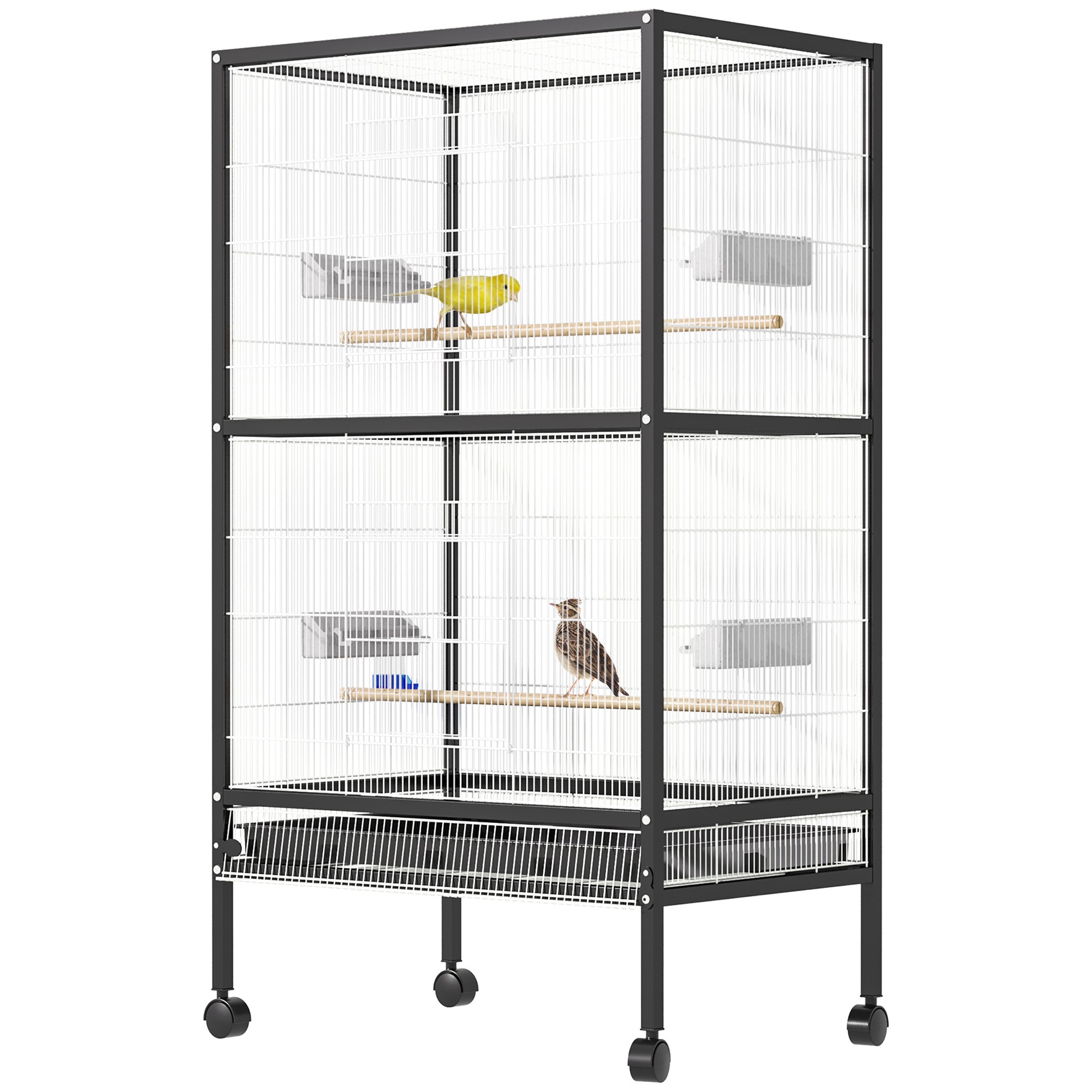 Pawhut 54" Extra Large Portable Rolling Iron Aviary Flight Bird Cage And Accessories Black Iron