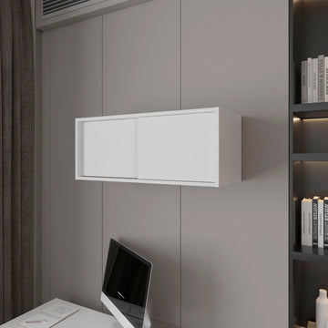 Anegam Floating Cabinet With Sliding Door, White Wall Mounted White Office Wall Mounted Modern Particle Board Melamine