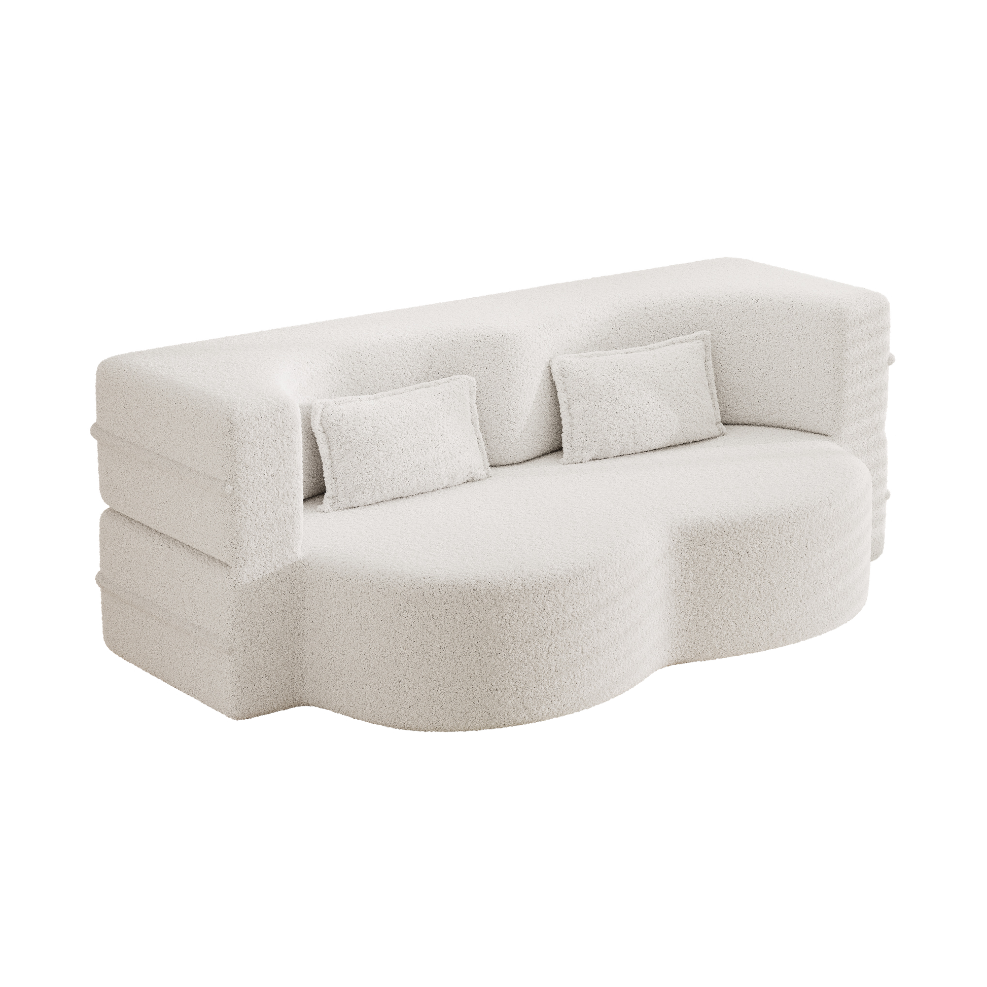 Modern Floor Sofa With 2 Pillows,Convertible Teddy Fabric Foam Filled Sleeper Sofa Bed,15" Full Size Folding Mattress For Living Room, Guest Bed, Playroom,No Assembly Required,White White Foam Spring 2 Seat