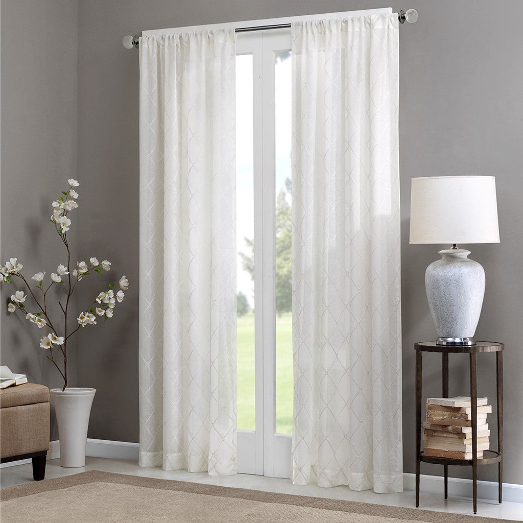 Diamond Sheer Window Curtain Panel Only 1 Pc Panel White Polyester