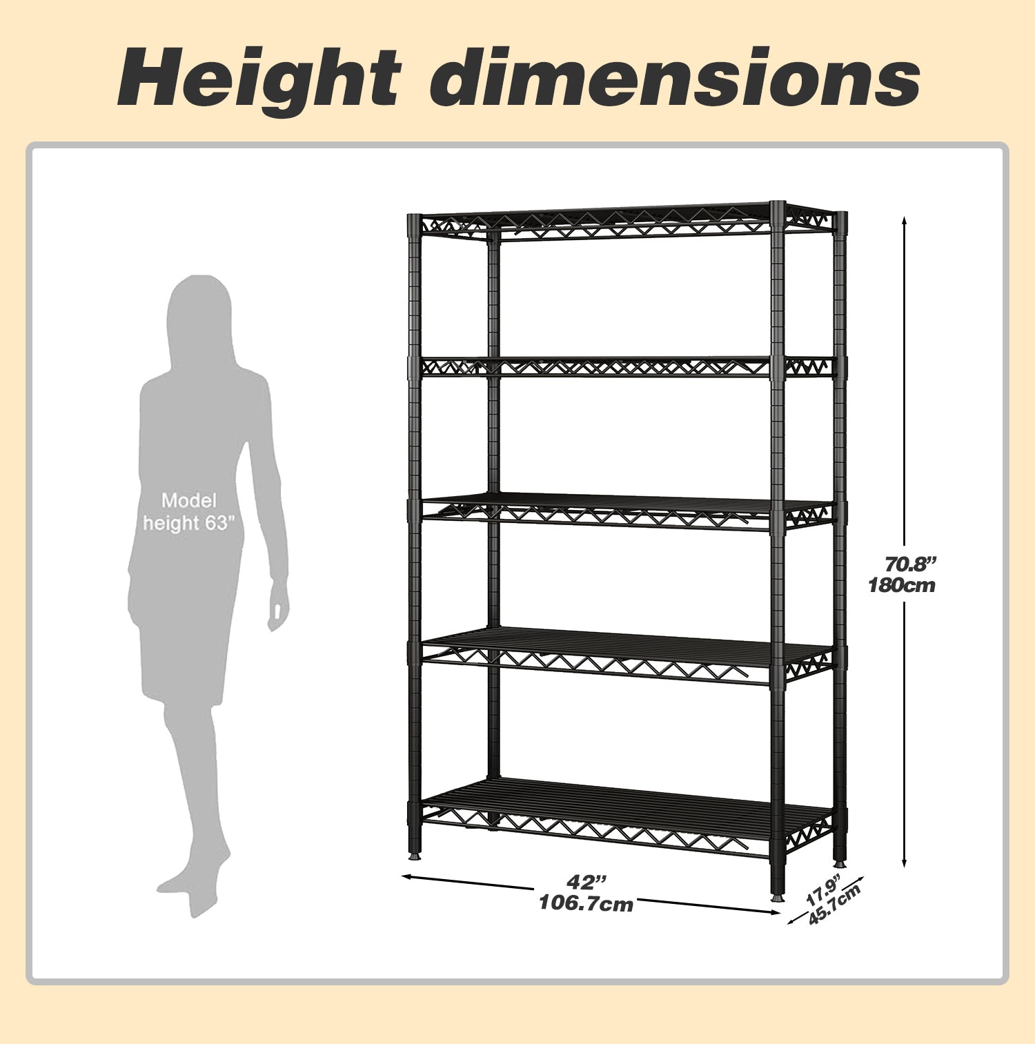 Wire Shelving Metal Storage Rack Adjustable Shelves, Standing Storage Shelf Units For Laundry Bathroom Kitchen Pantry Closet Black, 42L X 17.99W X 71H Black Primary Living Space Metal Adjustable Shelves Metal